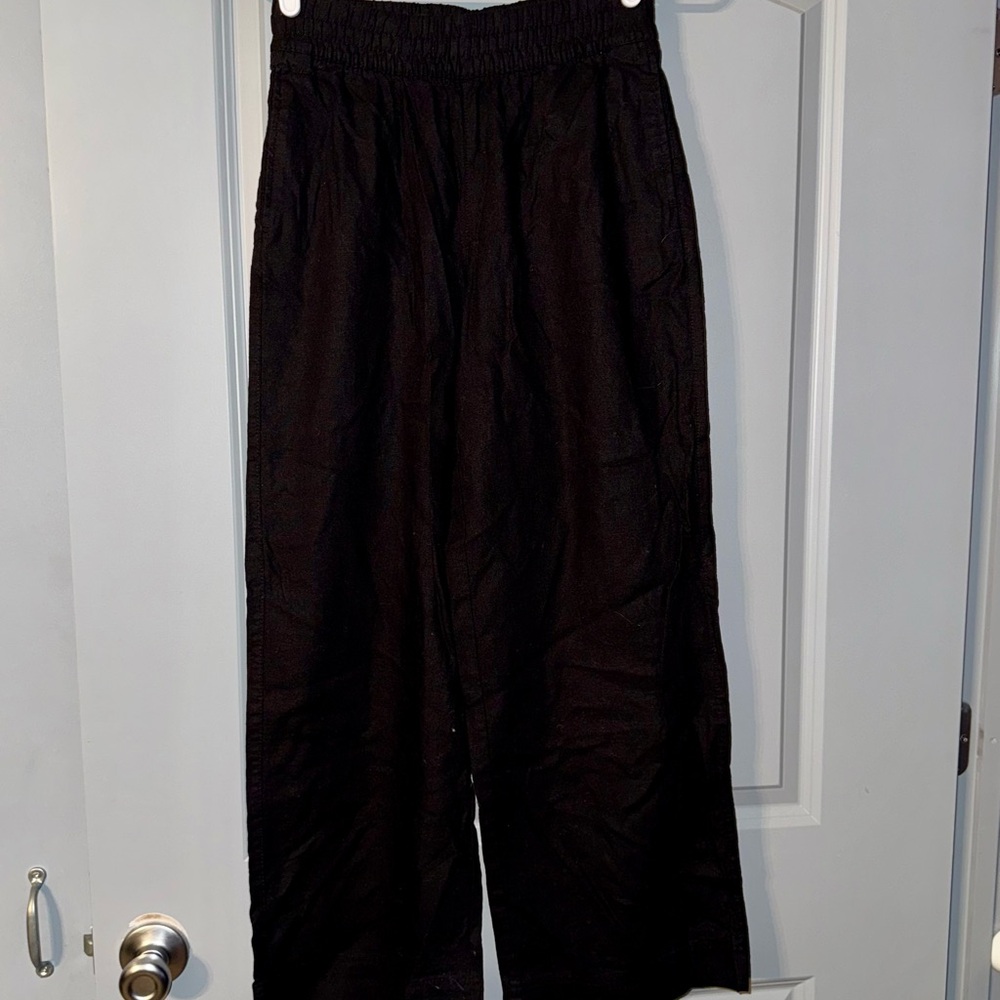 Black Linen Wide-Leg Pants